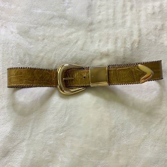 B.B. SIMON‎ Gold Leather Studded Statement Glam Belt, M